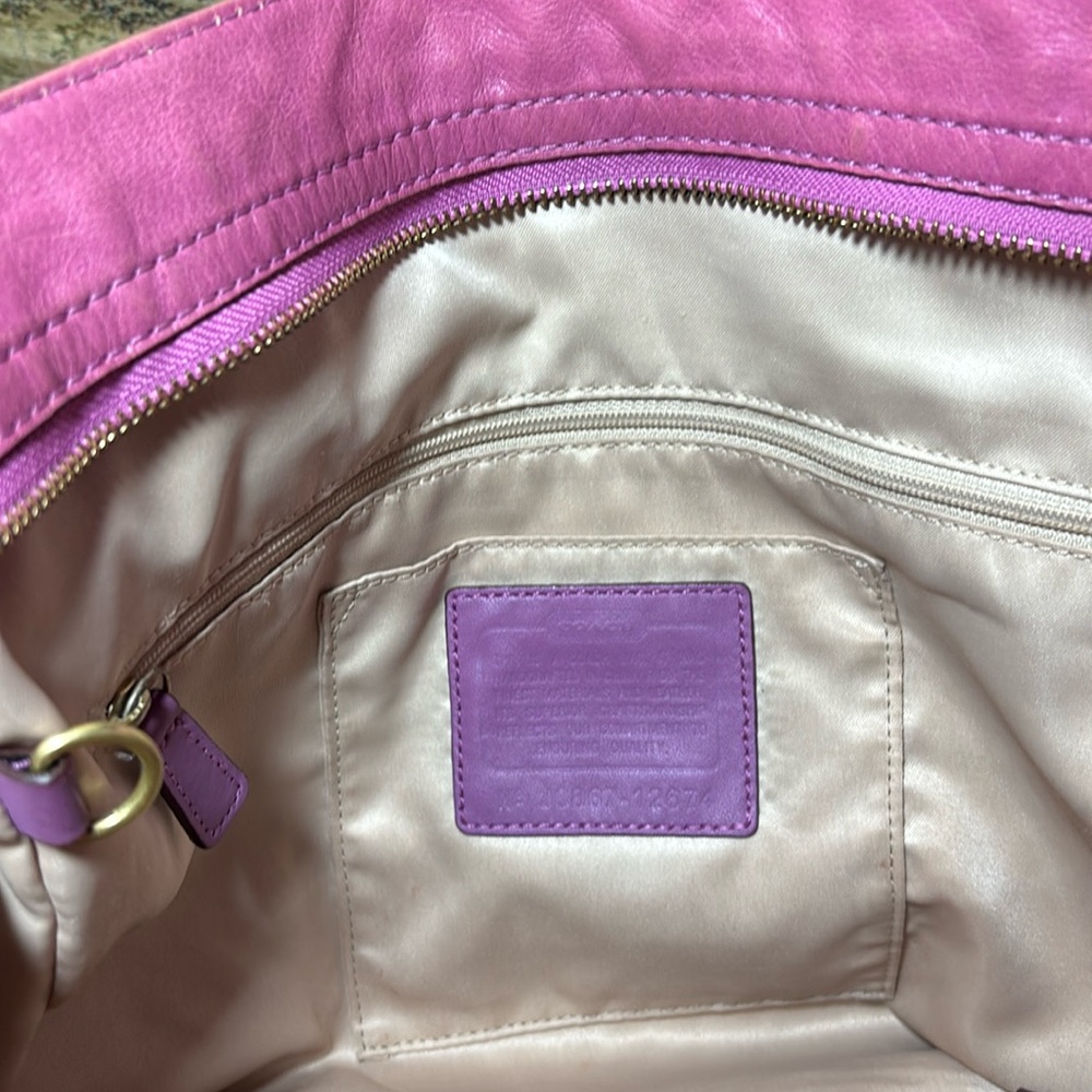 Coach Hobo Shoulder Bag Pink Leather Brown Monogram 12”Wx12”Hx5”W VGUC - Picture 13 of 17